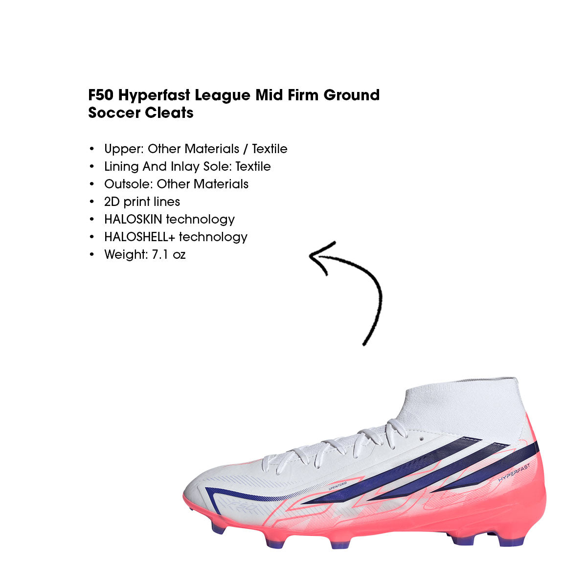 adidas F50 Hyperfast League Mid Firm Ground Soccer Boots product image 9, provided for visual reference and product detail