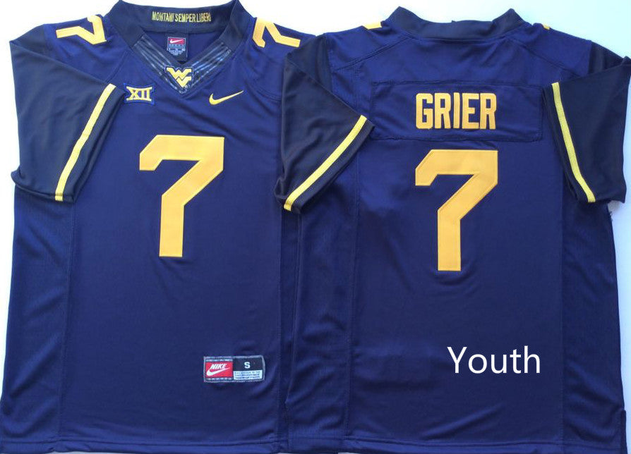 Will Grier West Virginia Mountaineers YOUTH Jersey NIKE product image 1, provided for visual reference and product detail