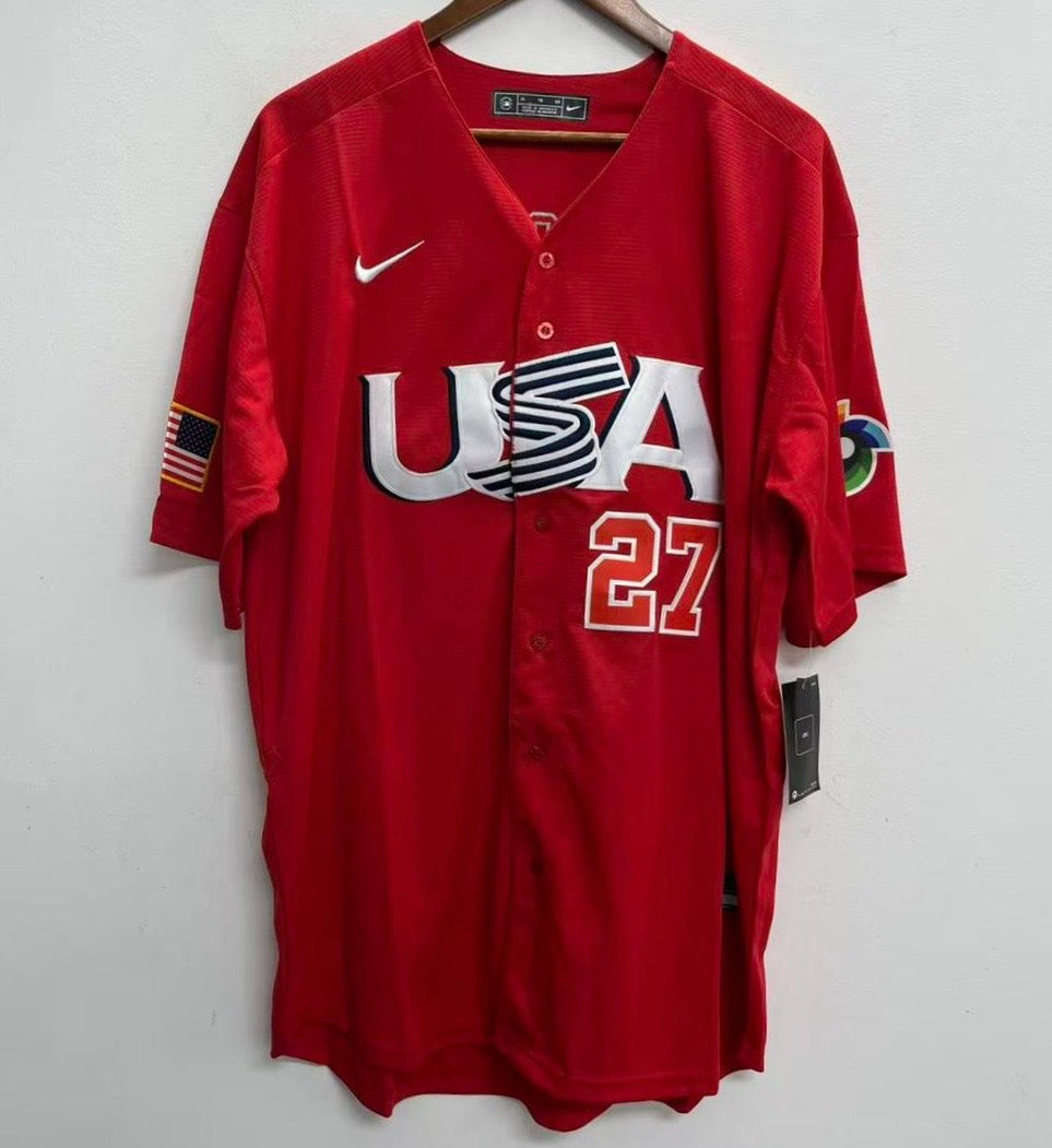 Mike Trout USA baseball YOUTH KIDS Official Nike Jersey Red product image 2, provided for visual reference and product