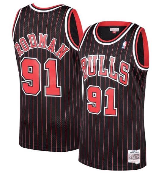 Dennis Rodman YOUTH KIDS Chicago Bulls Mitchell & Ness Jersey black pinstripes product image 1, provided for visual