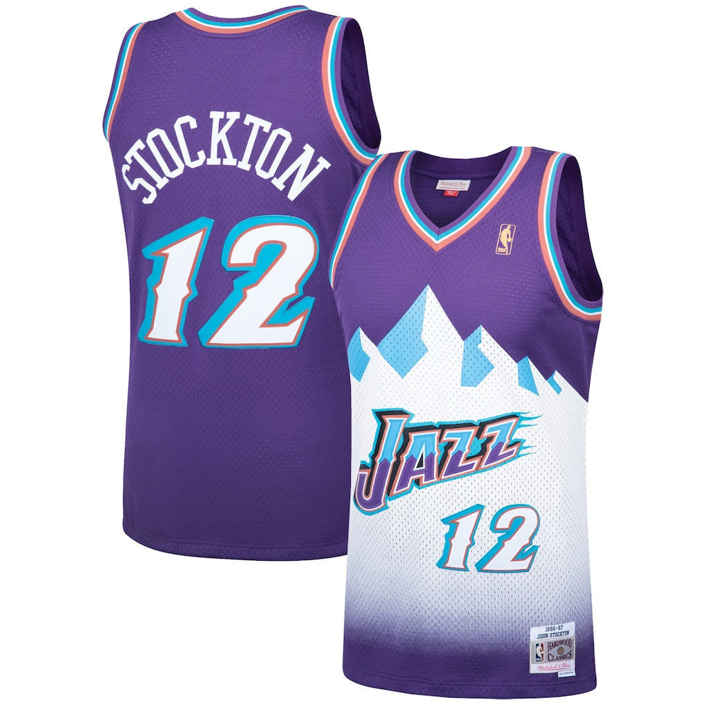 John Stockton Utah Jazz Mitchell & Ness Hardwood Classics 1996/97 Swingman Jersey - Purple product image 1, provided for