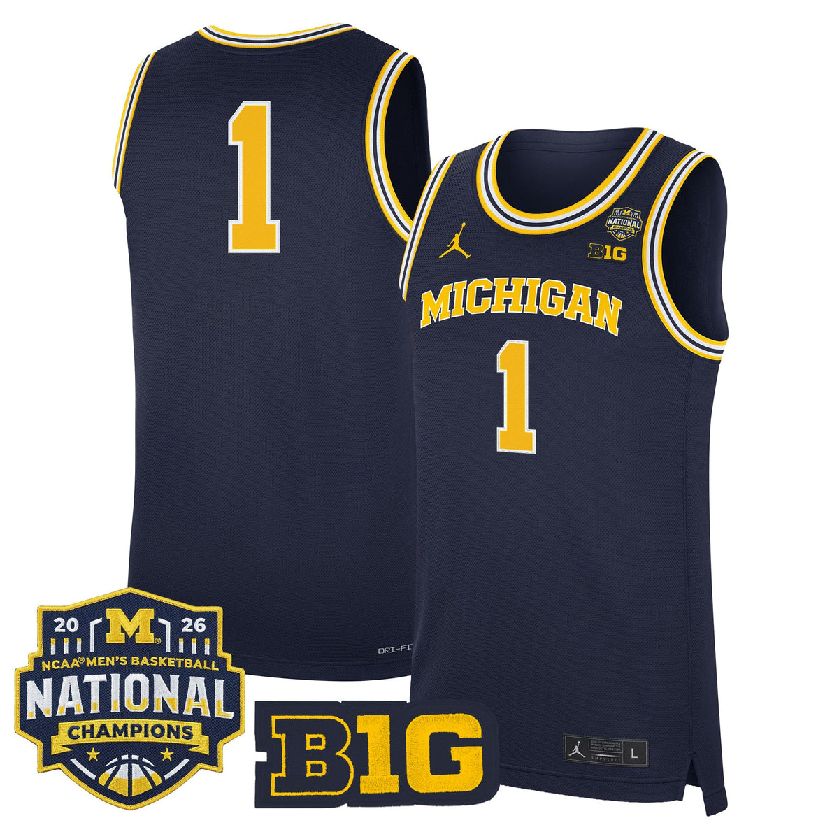 Michigan Wolverines 2026 National Champions Patch Basketball Jersey - All Stitched for Men product image 6, provided for