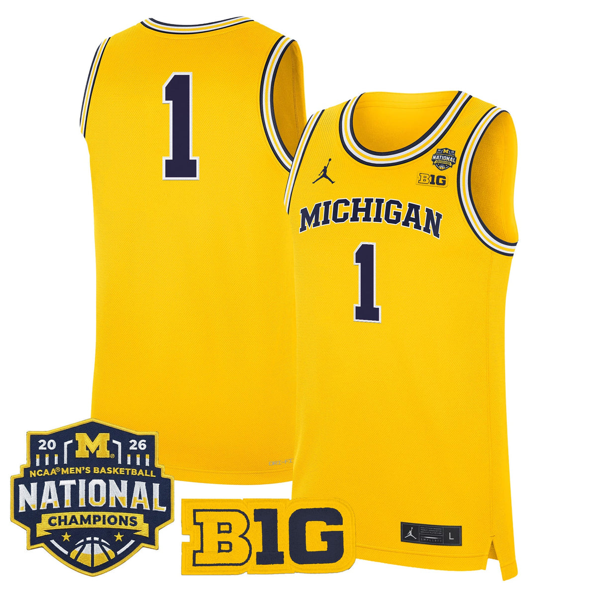 Michigan Wolverines 2026 National Champions Patch Basketball Jersey - All Stitched for Men product image 12, provided for