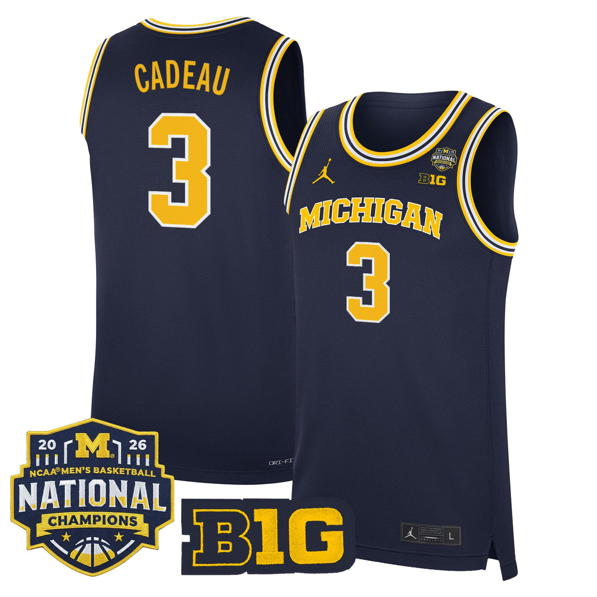Michigan Wolverines 2026 National Champions Patch Basketball Jersey - All Stitched for Men product image 3, provided for