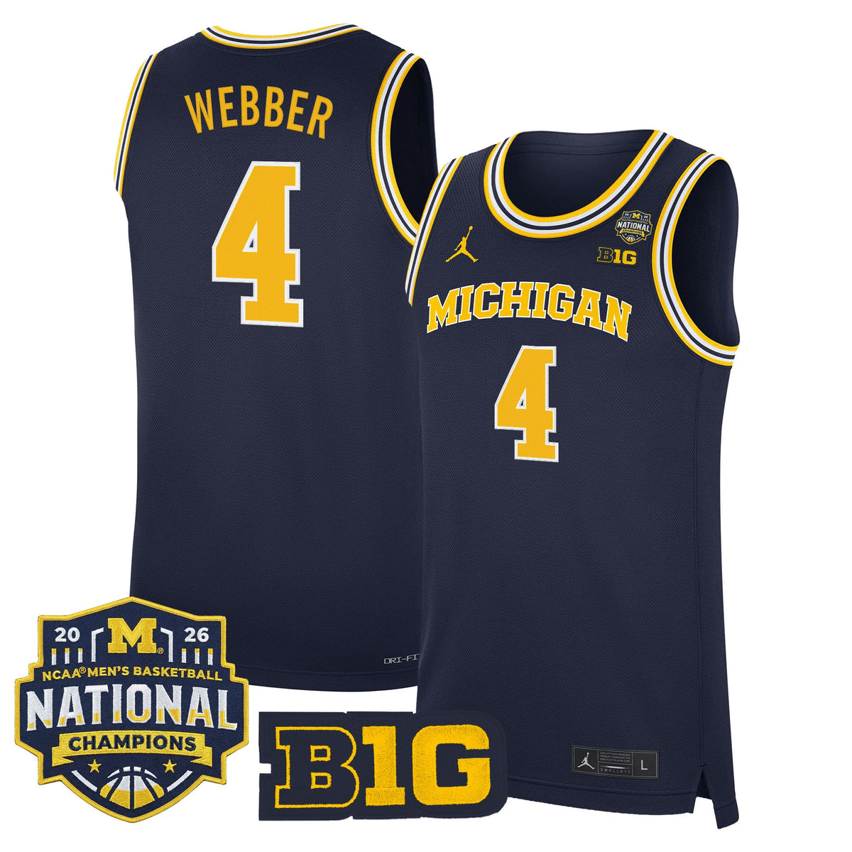 Michigan Wolverines 2026 National Champions Patch Basketball Jersey - All Stitched for Men product image 32, provided for