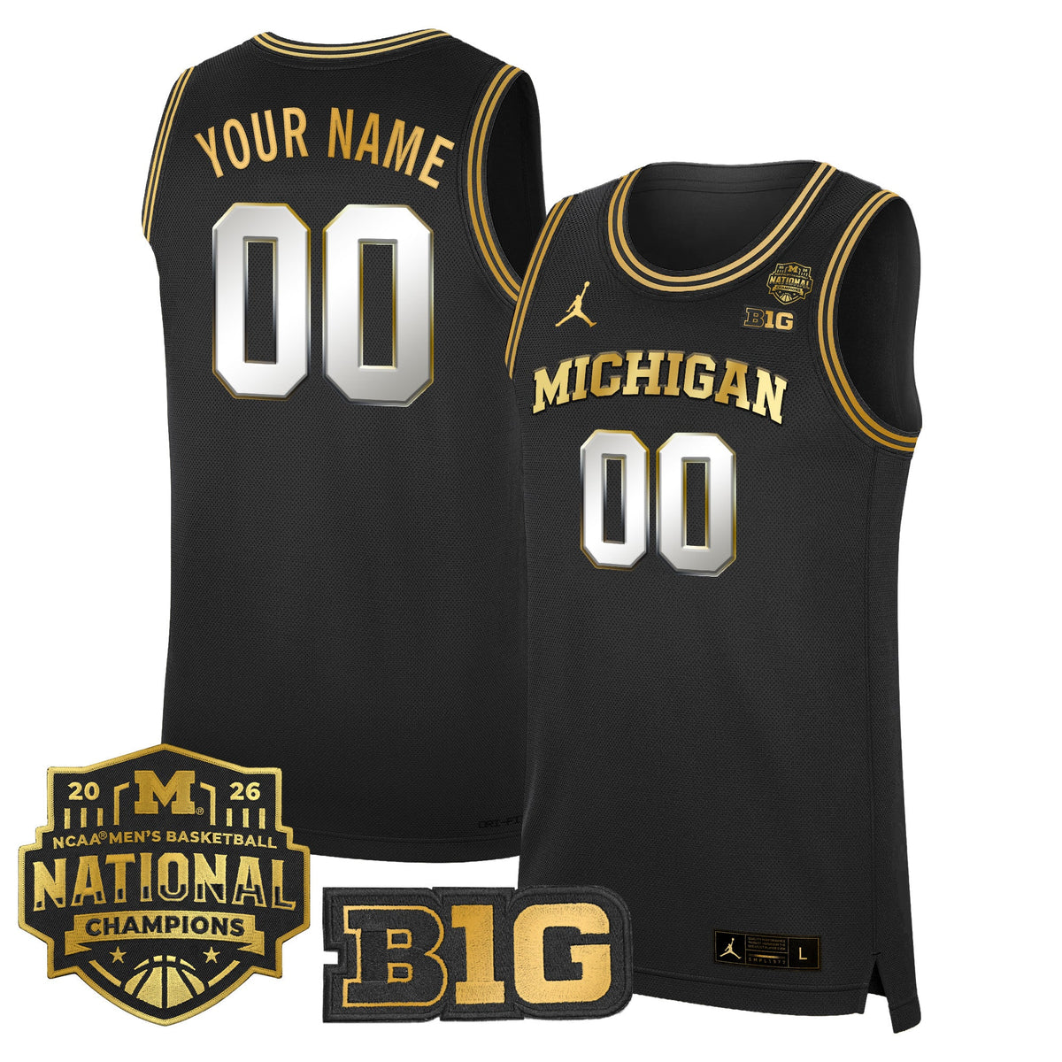 Michigan Wolverines 2026 National Champions Patch Basketball Custom Jersey - All Stitched product image 1, provided for