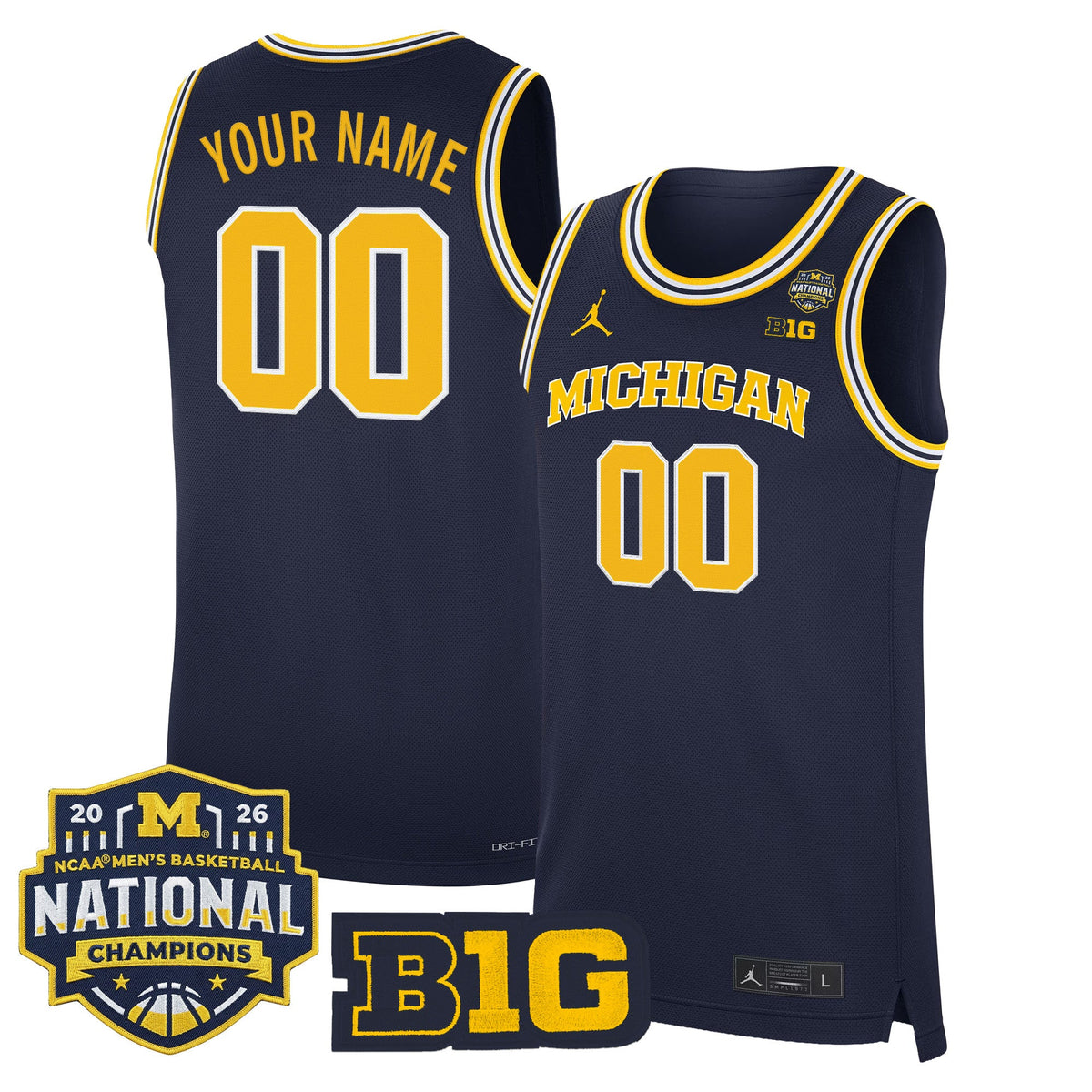Michigan Wolverines 2026 National Champions Patch Basketball Custom Jersey - All Stitched product image 3, provided for