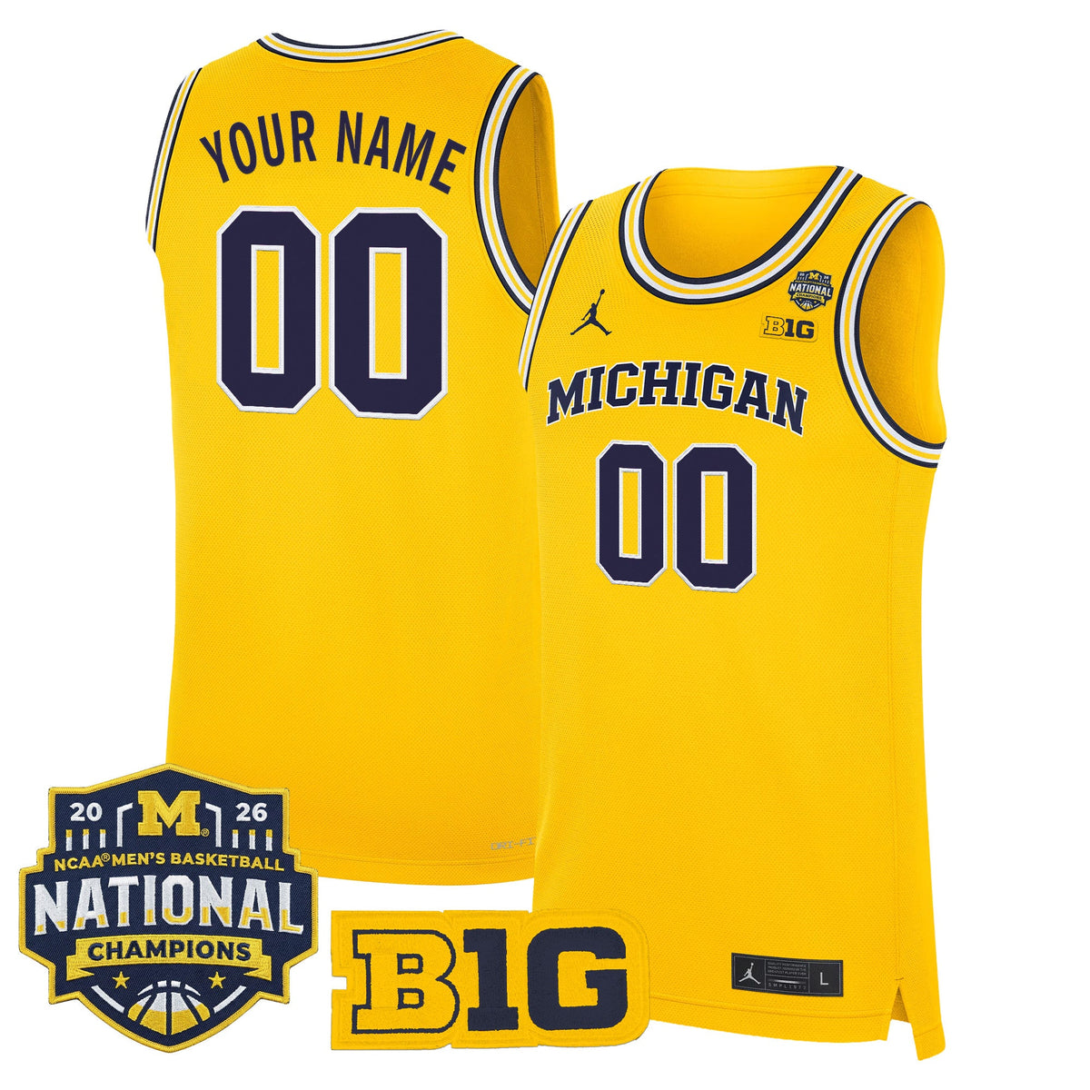 Michigan Wolverines 2026 National Champions Patch Basketball Custom Jersey - All Stitched product image 2, provided for