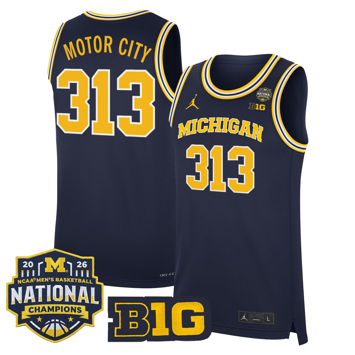 Michigan Wolverines 2026 National Champions Patch Basketball Jersey - All Stitched for Men product image 2, provided for