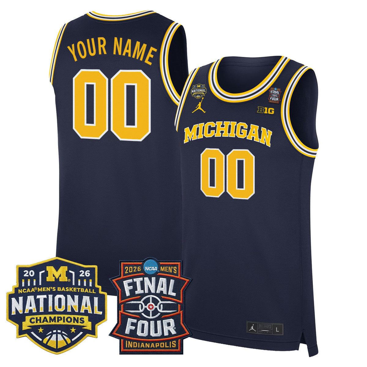 Michigan Wolverines 2026 Final Four & National Champions Patch Custom Basketball Jersey - All Stitched product image 2,
