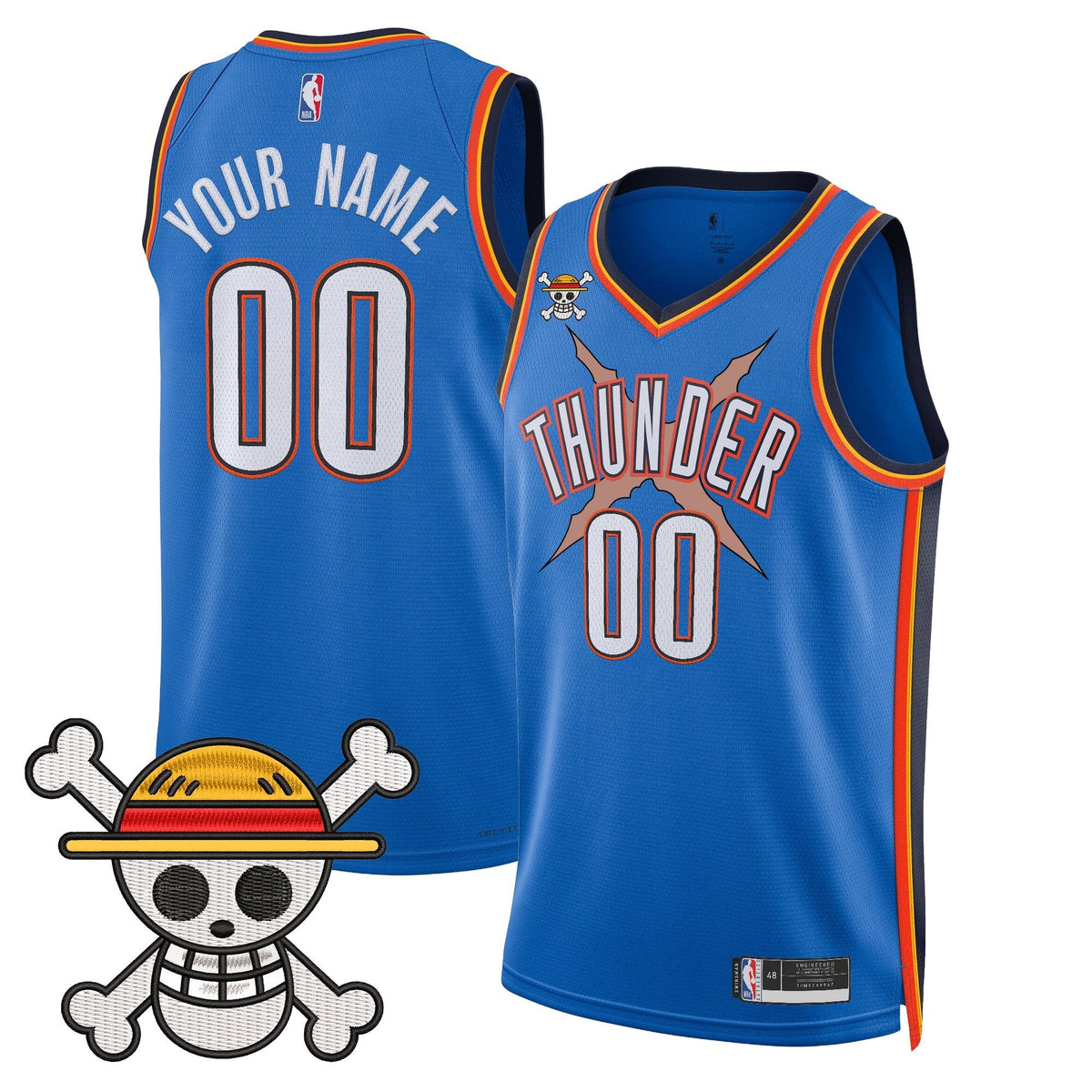 Oklahoma City Thunder x One Piece Swingman Custom Jersey- Stitched product image 1, provided for visual reference and