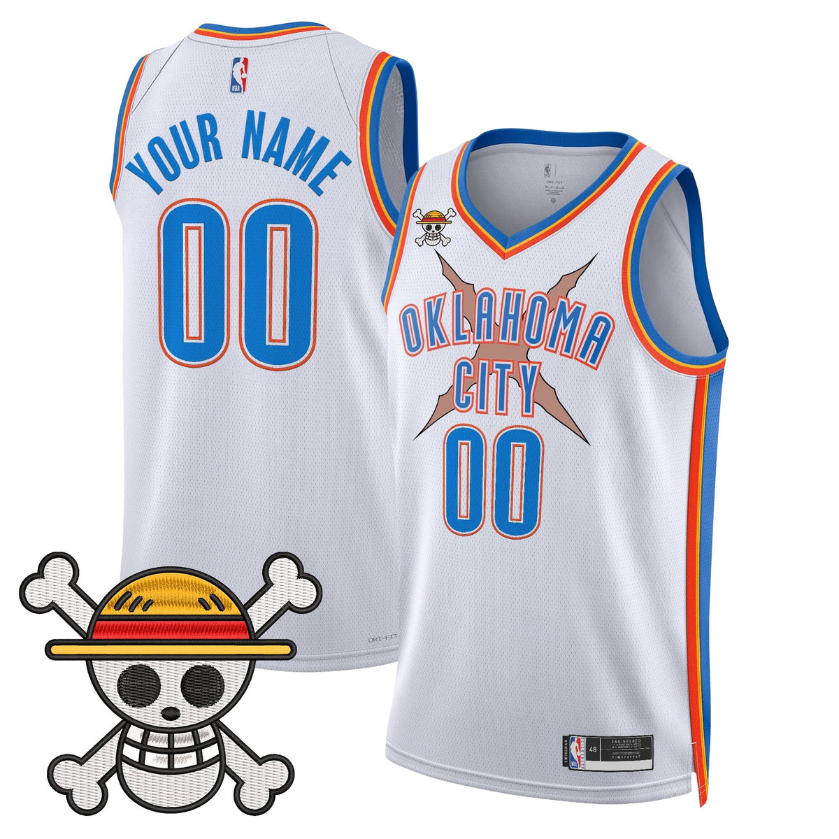 Oklahoma City Thunder x One Piece Swingman Custom Jersey- Stitched product image 2, provided for visual reference and