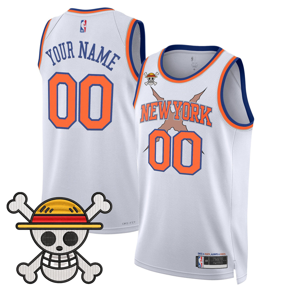 New York Knicks x One Piece Swingman Custom Jersey- Stitched product image 2, provided for visual reference and product