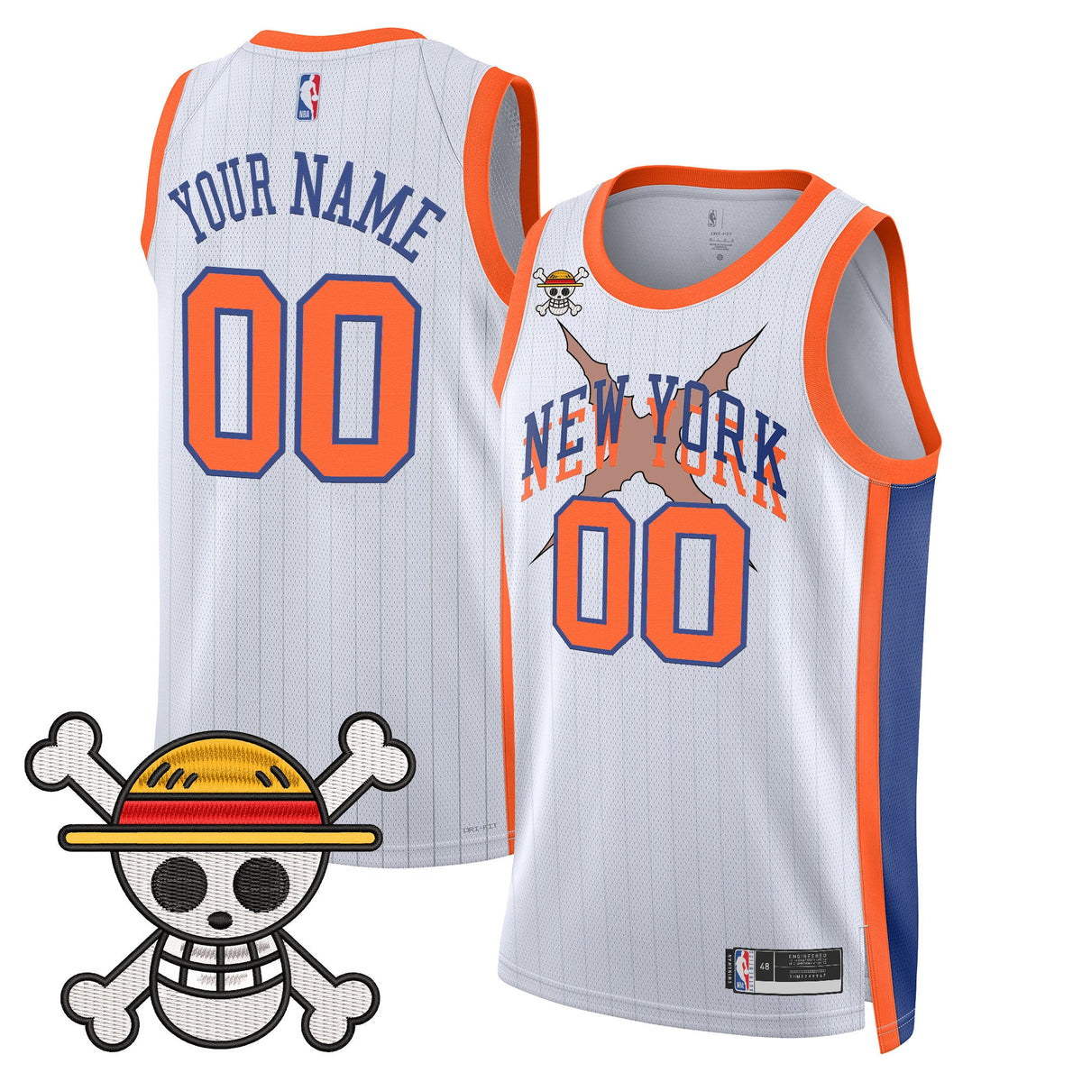 New York Knicks x One Piece Swingman Custom Jersey- Stitched product image 3, provided for visual reference and product