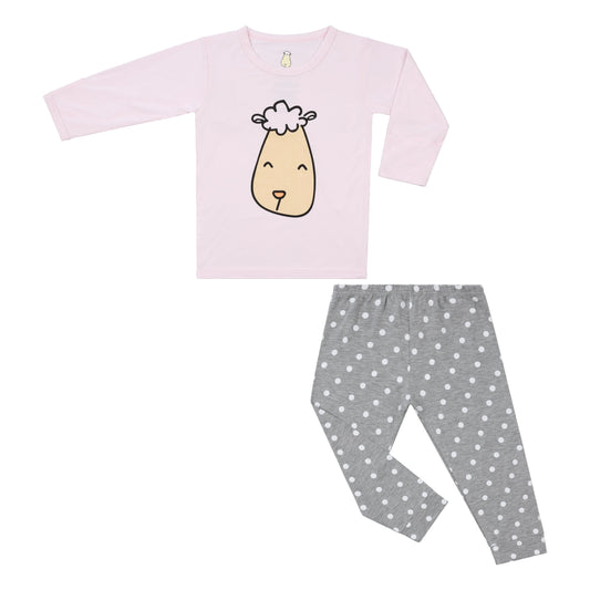 Pyjamas Set Pink Big Face + Grey Polka Dot