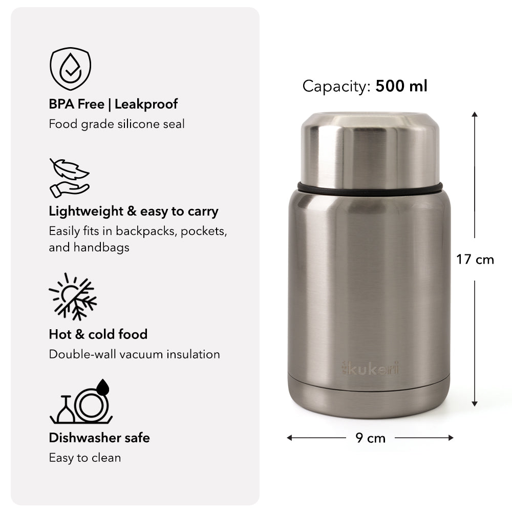 Kukeri 500ml Insulated Food Jar with Foldable Spoon - Pewter