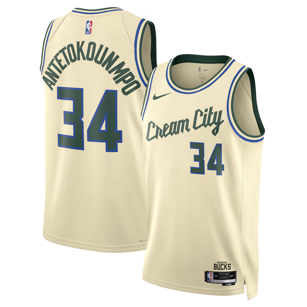 Giannis Antetokounmpo Milwaukee Bucks Unisex 2025/26 Swingman Jersey - Cream - City Edition product image 1, provided for