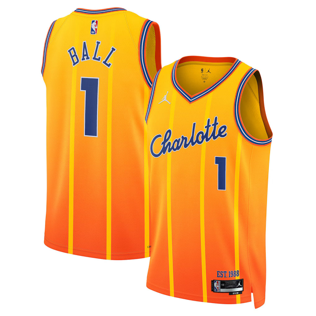 LaMelo Ball Charlotte Hornets Unisex 2025/26 Jersey - Orange - City Edition product image 1, provided for visual reference