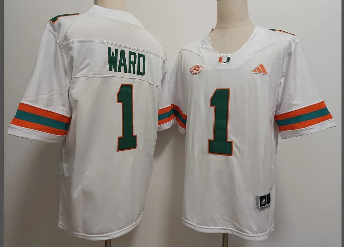 Cam Ward YOUTH KIDS Miami Hurricanes Official NCAA Adidas Jersey White product image 1, provided for visual reference and