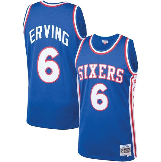 Julius Erving Philadelphia 76ers 1976/77 Hardwood Classics Jersey - Royal Blue product image 1, provided for visual