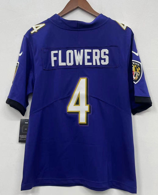 Zay Flowers Baltimore Ravens YOUTH Jersey Purple product image 1, provided for visual reference and product detail review