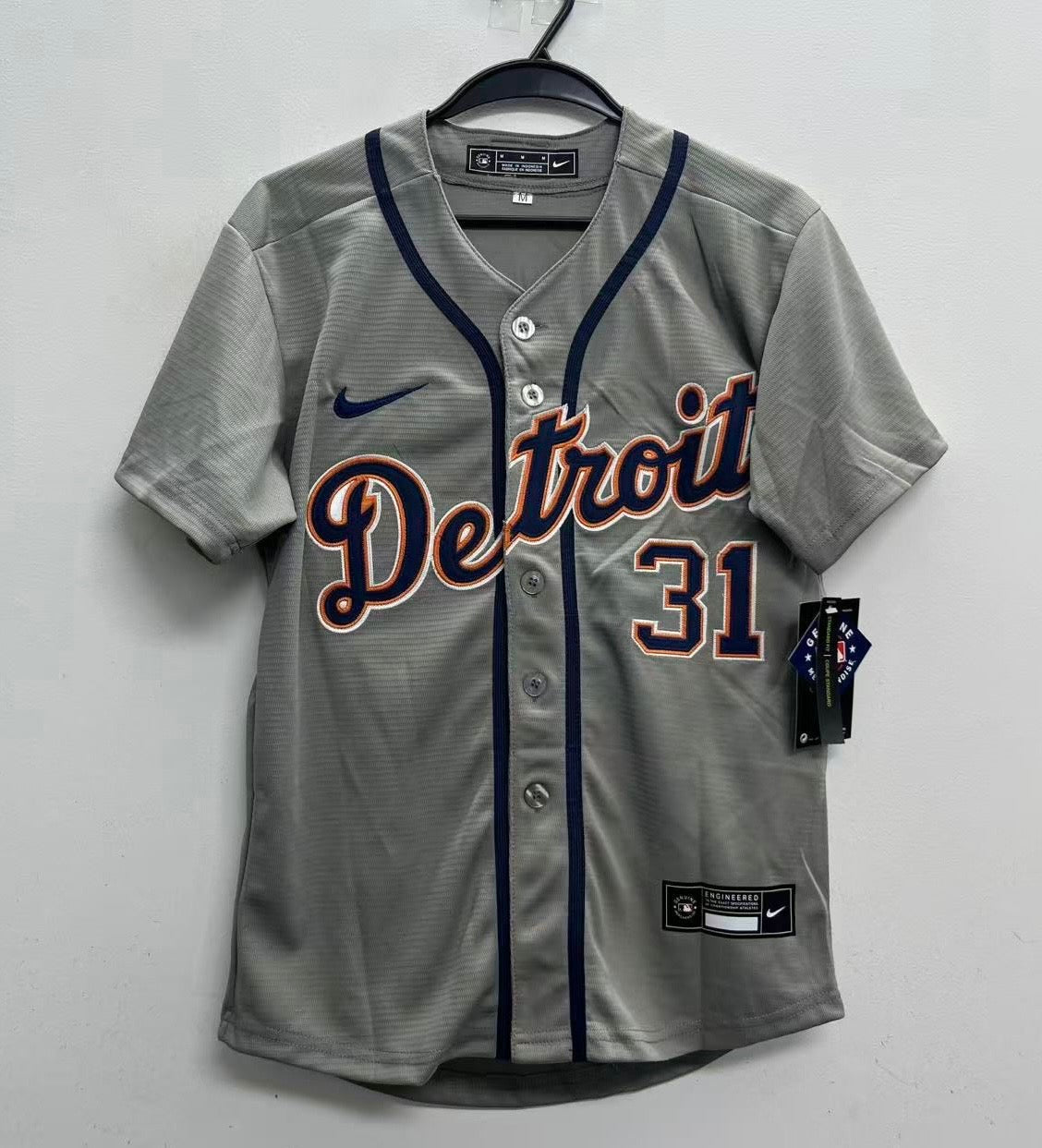 Riley Greene Detroit Tigers Youth Kids Official MLB Nike Jersey gray product image 2, provided for visual reference and