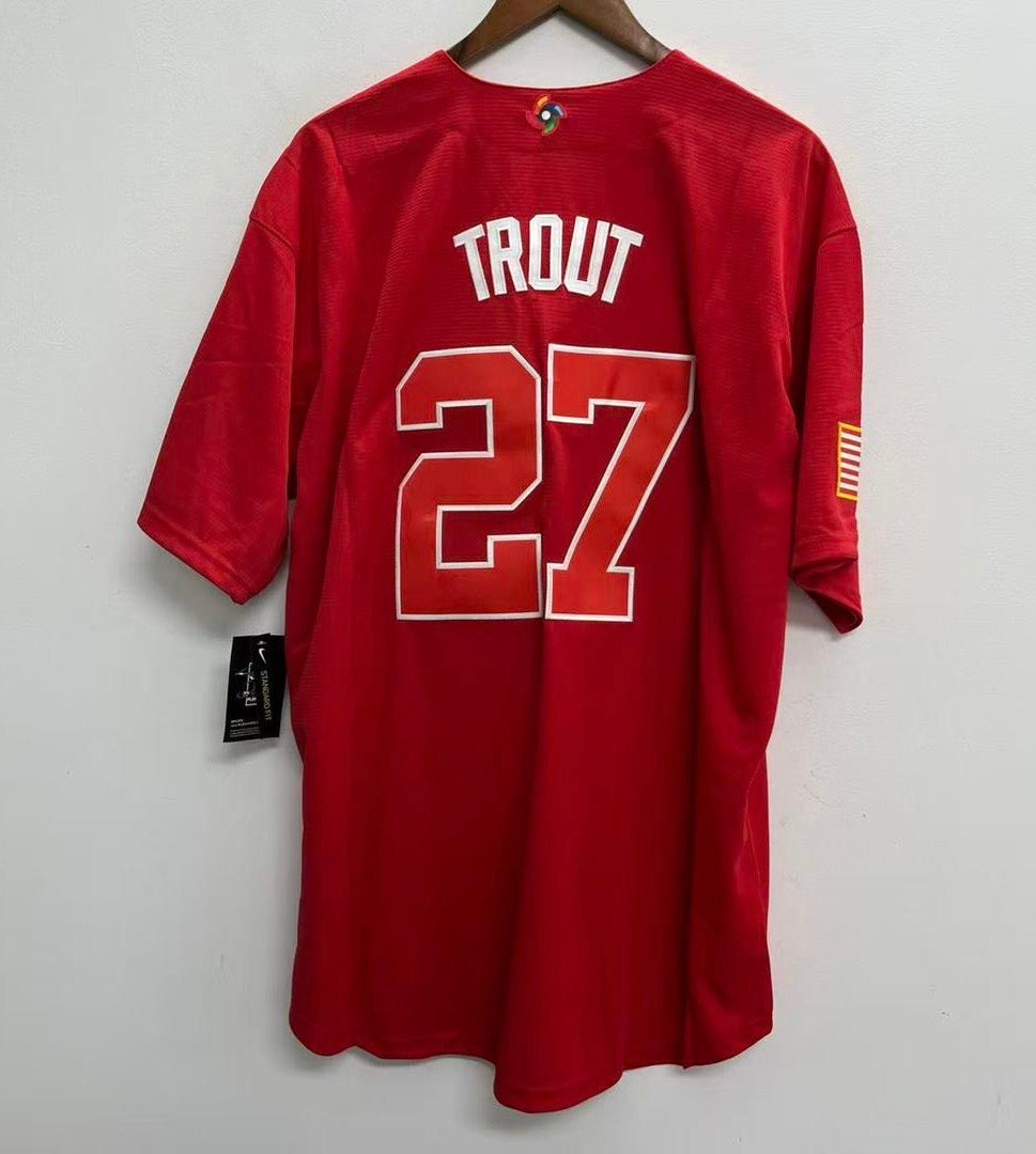 Mike Trout USA baseball YOUTH KIDS Official Nike Jersey Red product image 1, provided for visual reference and product