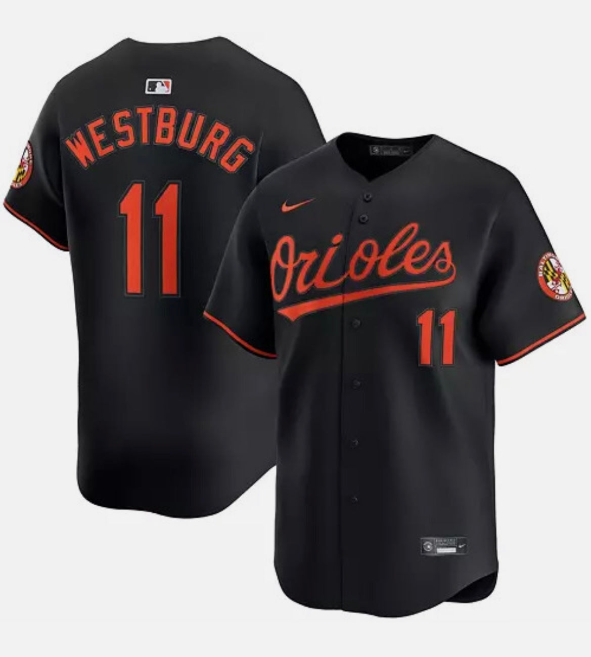 Jordan Westburg YOUTH Baltimore Orioles Official MLB Nike jersey Black product image 1, provided for visual reference and