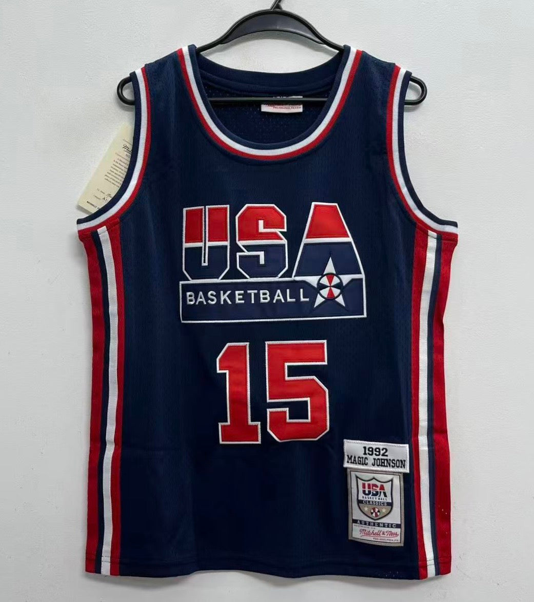 Earvin Magic Johnson YOUTH KIDS USA Basketball Olympic Mitchell & Ness Jersey product image 3, provided for visual reference