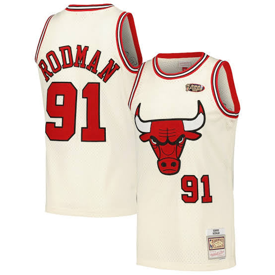 Dennis Rodman YOUTH KIDS Chicago Bulls Mitchell & Ness Jersey cream color product image 1, provided for visual reference and