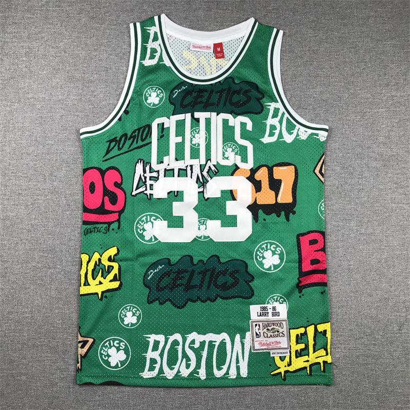 Larry Bird YOUTH KIDS Boston Celtics Official NBA Graffiti Jersey product image 2, provided for visual reference and product