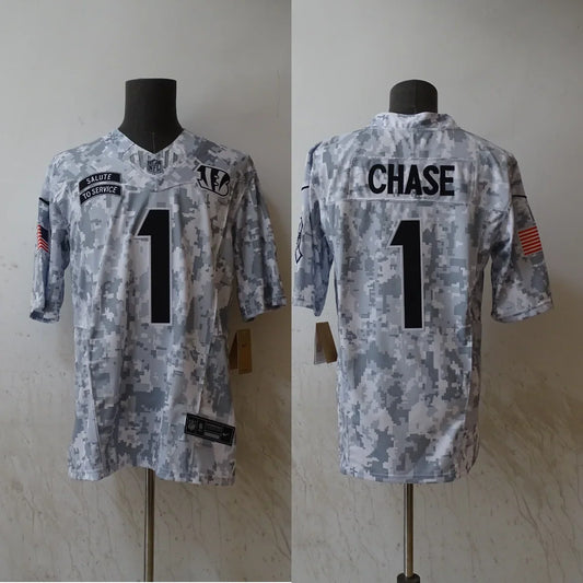 Ja’Marr Chase Cincinnati Bengals 2024 Nike NFL Salute to Service Jersey product image 1, provided for visual reference and