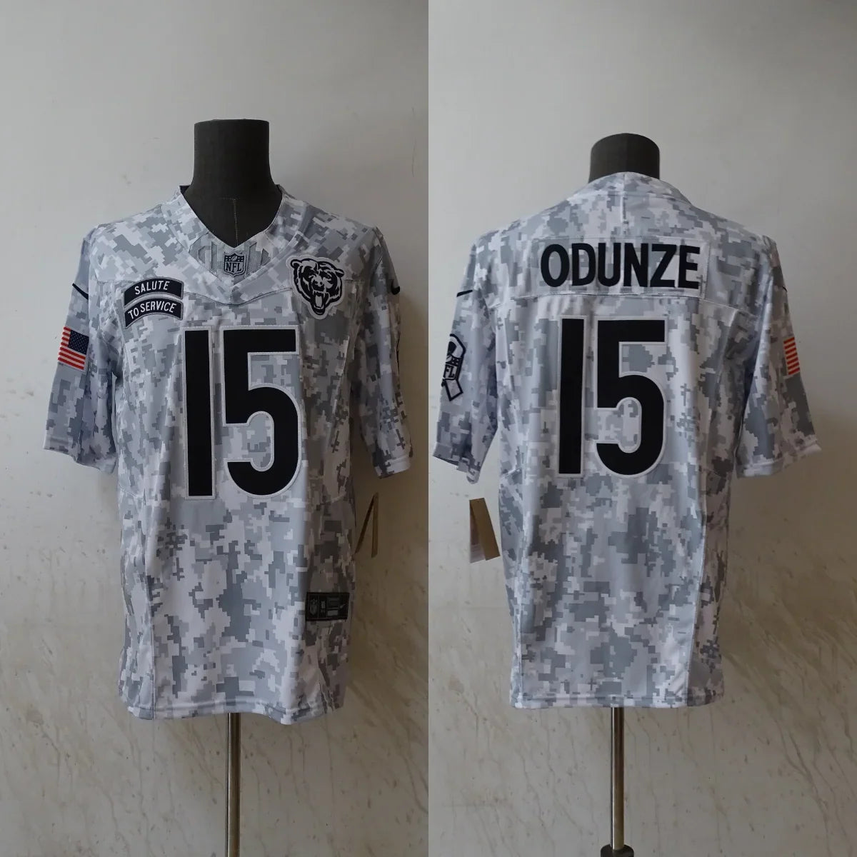 Rome Odunze Chicago Bears 2024 military salute to service Jersey Nike product image 2, provided for visual reference and