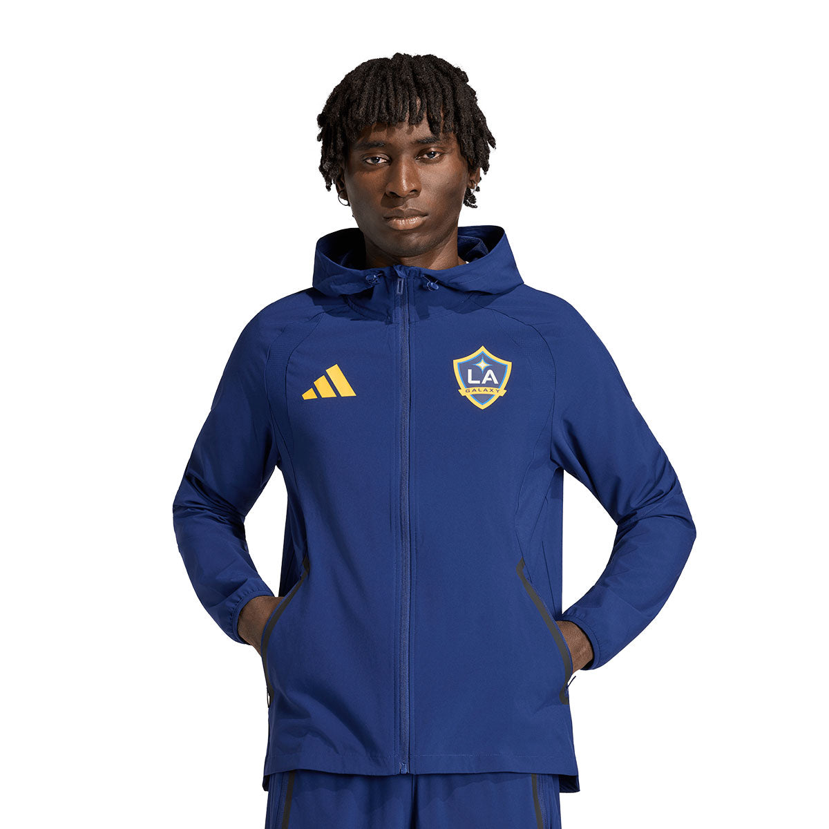 adidas LA Galaxy Tiro Travel Ful Zip Windbreaker product image 1, provided for visual reference and product detail review