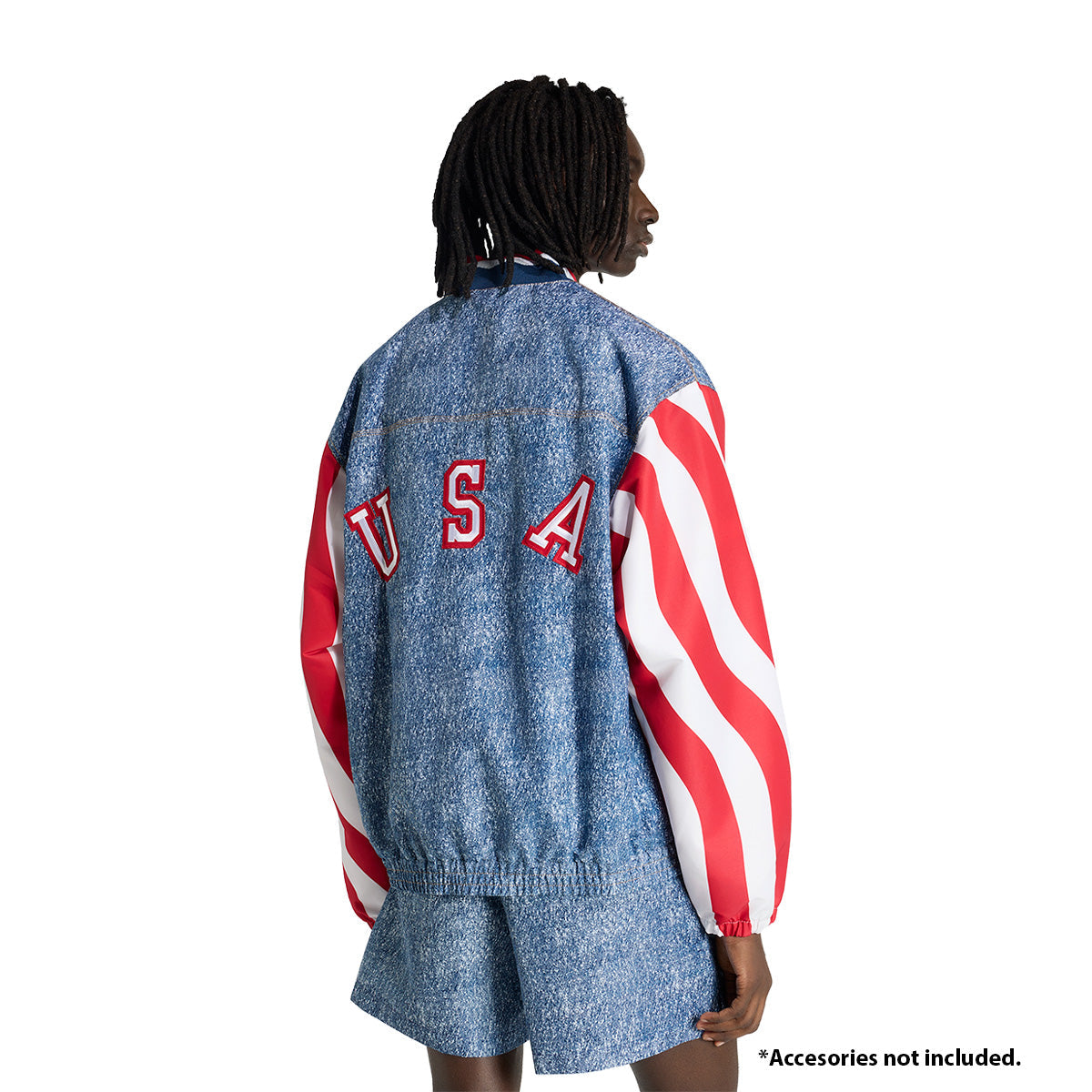 adidas USA Denim Graphic Track Jacket product image 2, provided for visual reference and product detail review