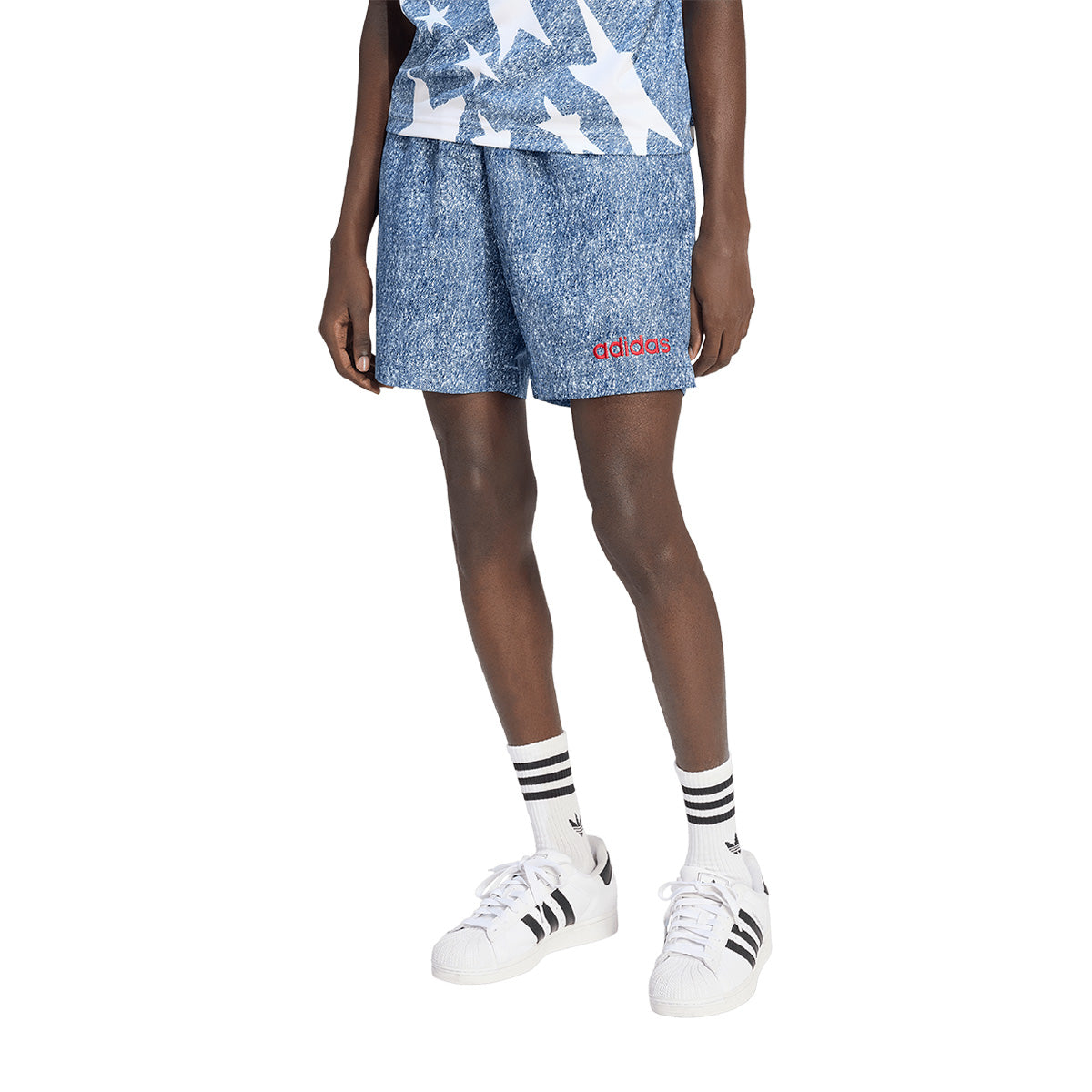 adidas Denim Graphic Shorts product image 1, provided for visual reference and product detail review