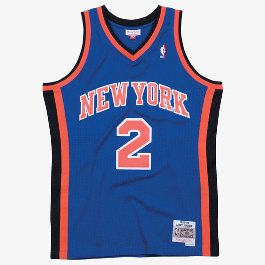Larry Johnson New York Knicks 1998-99 Blue Jersey Stitched product image 1, provided for visual reference and product detail