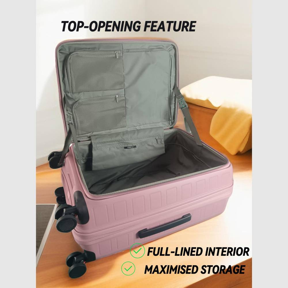 TRAVEL TIME TT-8037 28" Front Opening Hard Case Spinner Luggage - Expandable, Anti-theft Zipper, TSA Lock - Black