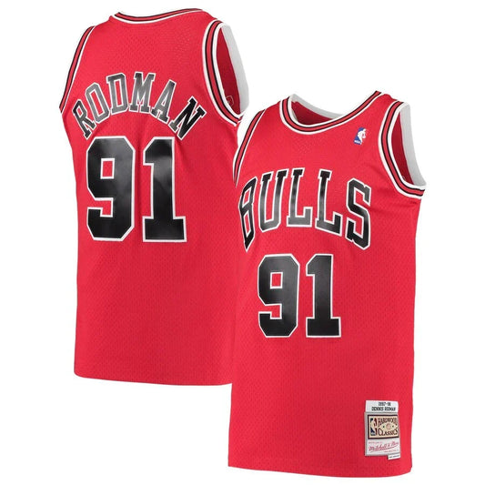 Dennis Rodman Chicago Bulls 1997/98 Hardwood Classics Jersey - Red product image 1, provided for visual reference and