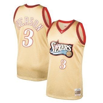 Allen Iverson Philadelphia 76ers 1997/98 Hardwood Classics Jersey - Gold product image 1, provided for visual reference and